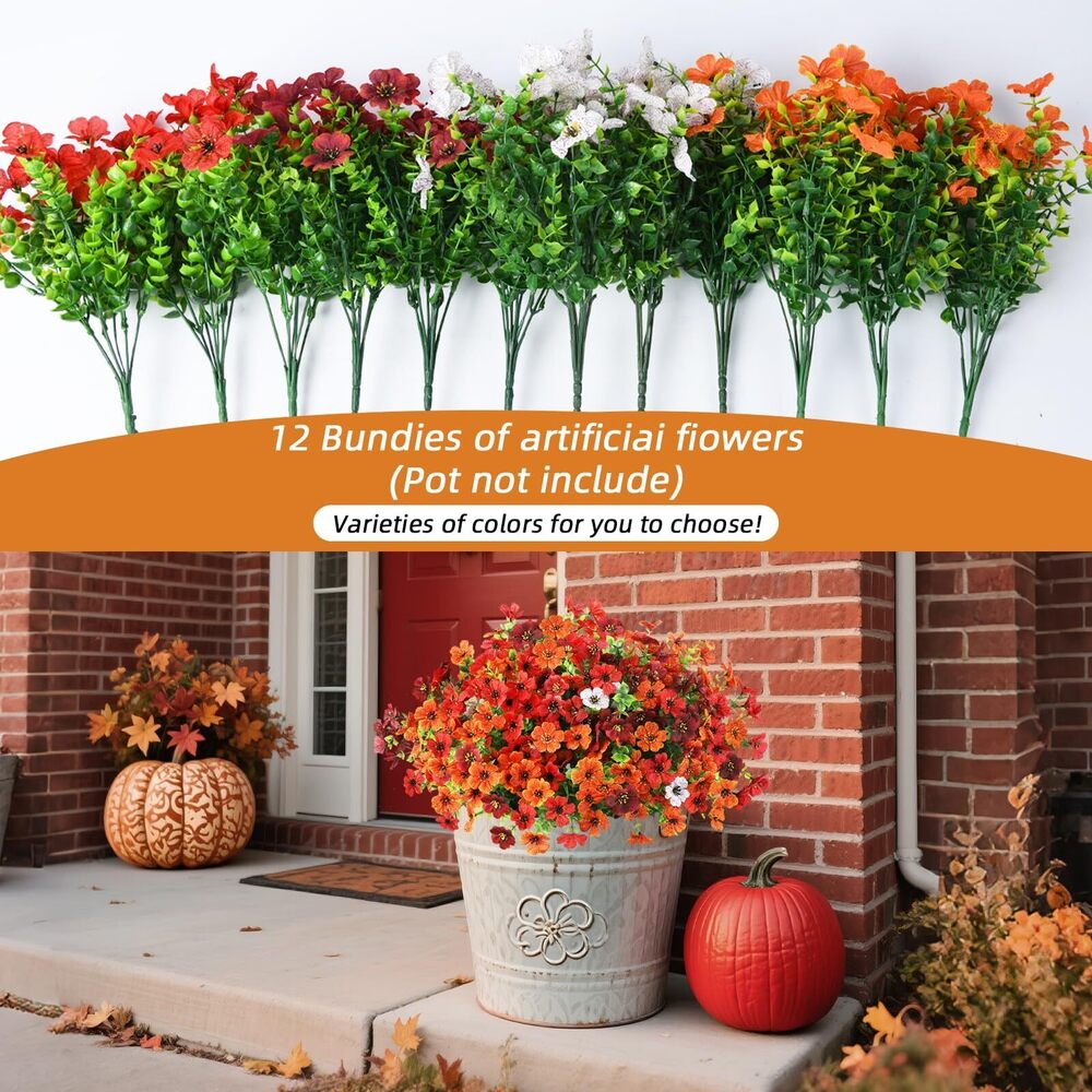 6558 Artificial Fall Flowers for Outdoor Decoration, 12 Bundles Faux Silk - Picture 3 of 7